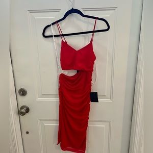 Red Ruched Cutout Bodycon Dress